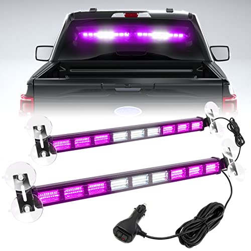 BooYu [Upgraded] Switchable 4 Colors Emergency Strobe Traffic Advisor Light Bar 162LED Windshield 2 in 1 Visor Safety Warning Hazard Flashing Lights for Funeral Escort Truck Vehicle (Purple/White)