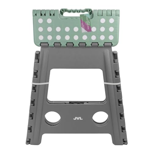 Image of JVL Large Folding Step Stool – Heavy-Duty, Kitchen, Bathroom, Multi-Purpose – Grey