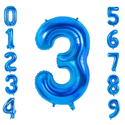 Number 3 Balloons for 3th Birthday Party Decorations, 0-100 Large No.3 Balloons for Girls Boys and Daughter Son, 40 Inch Dark Blue Foil Helium Balloon for 3 Year Old Anniversary Decorations