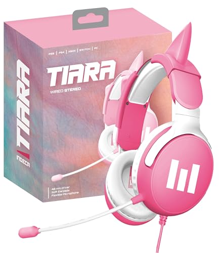 indeca BUSINESS Auriculares para Niñas con Orejas de Gato Rosa – Cascos Infantiles Gaming con Cable Jack 3,5 mm, Microfono Flexible, Diadema Ajustable, Headset Kawaii para PC, Tablet y Móvil