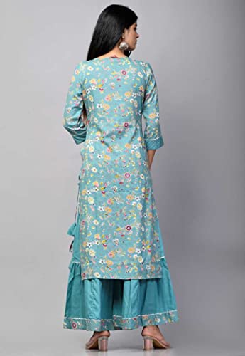 Image of Women's Viscose Floral Printed Straight Fit Kurta and Sharara Set