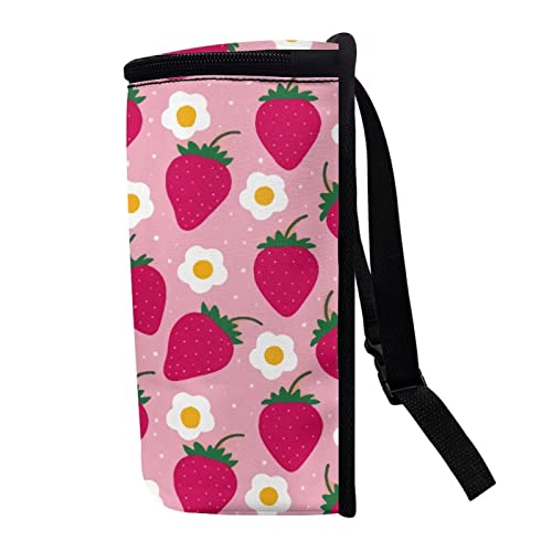 Image of Talayituse Strawberry Flower Print Car Trash Bin, Laege Size Auto Trash Can Adjustable Portable Garbage Can with Lid, Vehicle Hanging Bag for Headrest Front Back Seat, Pink