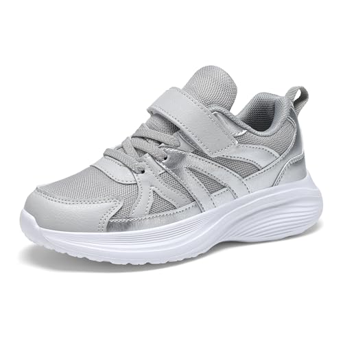 KKTOTO Jungen Turnschuhe Sportschuhe Mädchen Kinder Laufschuhe Freizeit Outdoor Leicht Hallenturnschuhe Sneakers für Kinder Grau 34 EU