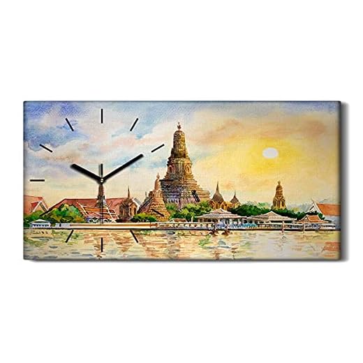 Coloray Klocka på Duk - Svart Klockans Händer - Vardagsrum Sovrum 60x30cm Decor Väggmålning Ring inte tyst Modern Konst Bild - Temple Thailand Arkitektur