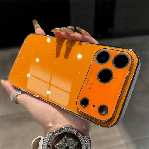 RNOZX For iPhone17 Pro Max�p ���ӂ�����K���X���X�}�z�P�[�X ���b�L�K���X�����Y�v���e�N�^�[ �ϏՌ��J�o�[�iFor iPhone17 Pro Max�p/�I�����W�j