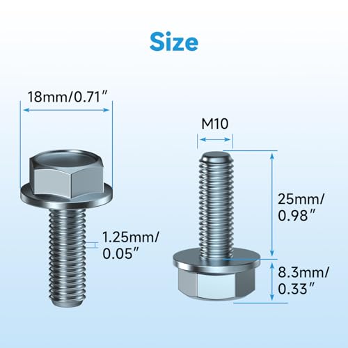 Image of EOPOAYI M10x1.25 Bolt M10-1.25 x 25mm Hex Head Flange Bolts Compatible with Most Brands of ATV UTV Quad 4 Wheeler Go Karts Mini Bike Truck Lawn Mower Snowmobile Pressure Washers Motorcycle Parts 10PCS