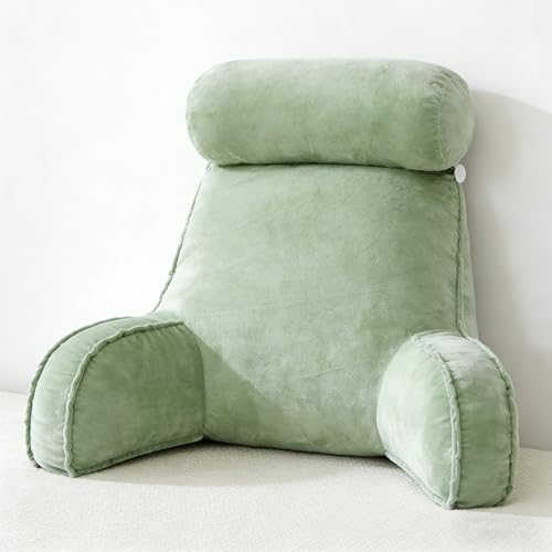 Cuddle Cushion Reading Pillow with Removable Cover Plentiful Filling Back Support Cushion for Adults and Kids Soft Cosy Backrest for Bed Couch Ideal for Working Watching TV Relaxing - Green