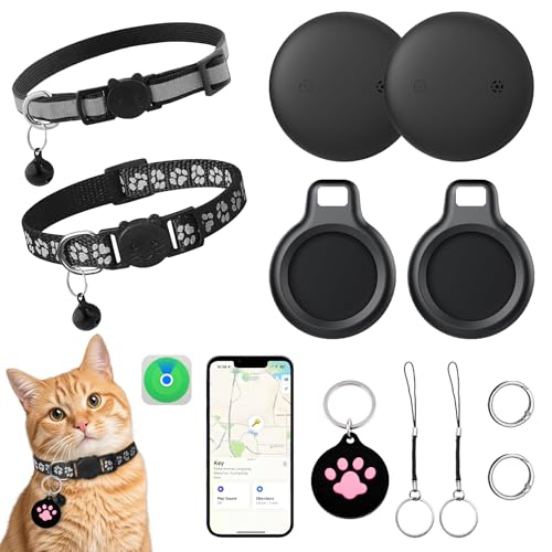 Katze GPS Tracker Hund Kompatibel mit iOS, 2 Pack Katzen Air Trackers Ohne ABO für Apple Wo ist, Smart Tags mit Halsband, Mini Pet Katzentracker für Katzentracking Schlüssel Gepäck Hund Kinder air tag