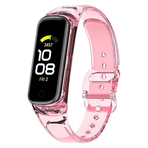 BoLuo Strap compatible for Galaxy Fit 2 SM-R220 Band,Silicone WatchBand Loop,Transparent with Gradient Color Replacement Bracelet Wristband Wrist Strap for Samsung Galaxy Fit 2 SM-R220 Watch (red) Cover
