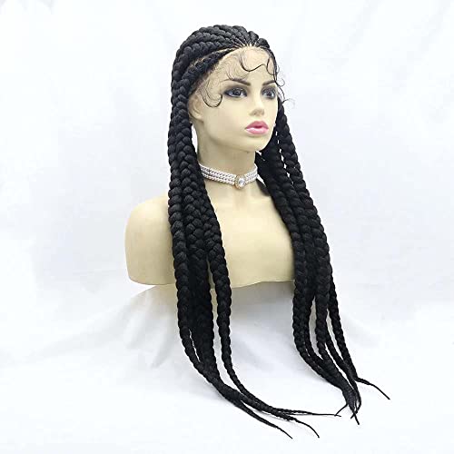 Xiweiya Wigs Black Braids Full Lace Braided Wigs For Women Jumbo Box9 Braids Synthetic Full Lace Wig With Baby Hair Lightweight Synthetic Hair Braids Cornrow Twisted Wig - Image 4