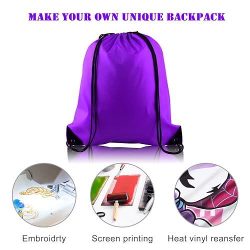 Image of KUUQA 60Pcs Purple Drawstring Backpack Bag Bulk Drawstring Bags String Bags Storage Bags Gym Backpack for Sport Gym Traveling