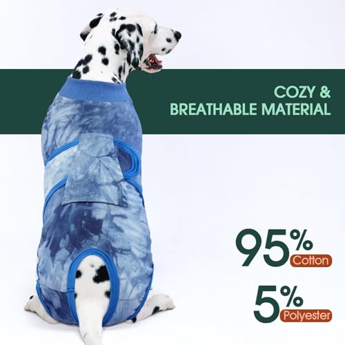 Image of Kuoser Dog Surgery Recovery Suit, Anti Licking Surgical Suit for Dogs Male Neuter, Soft Dog Surgery Suit Female Spay Subsititute E-Collar Cone, Doggie Body Suits After Surgery Blue Tie Dye S