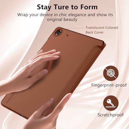 Image of MoKo Trifold Case for Galaxy Tab A9 Plus /A9+ 11 Inch 2023, Brown | Slim Stand Hard PC Translucent Back Shell Smart Cover, Auto Sleep /Wake, Light, Anti-scratch, 2 Adjustable Angle