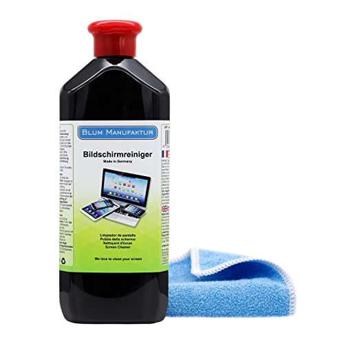 BLUM MANUFAKTUR - 500 ml Bildschirmreiniger Nachfüllflasche + Mikrofasertuch 30 x 30 cm - Screen Cleaner - PC-Reiniger - Monitorreiniger - Made in Germany