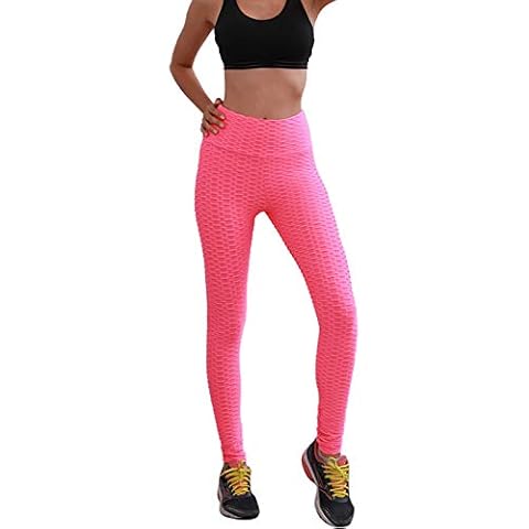 Women's Yoga Pants Honeycomb Solid Color High Waist Fitness Leggings Y2K Fashion Gym Sports Pants for Female (Pink, L) Cover