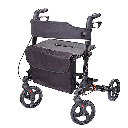 Andador plegable para adultos, personas mayores, ancianos, ayuda a la movilidad para discapacitados, silla de transporte de aluminio de 4 ruedas al aire libre pensativa