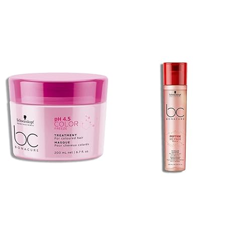 Schwarzkopf Professional Bc Ph4.5 Color Freeze Treatment, Pink, 200 ml & Schwarzkopf Professional Bc Peptide Repair Rescue Micellar Shampoo, Red, 250 ml