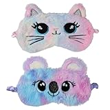 2 mascherine per dormire per bambini, graziose forme di animali, maschera per gli occhi in morbido peluche, adatta per ragazzi e ragazze, per viaggi, per dormire a pranzo e come accessorio per feste