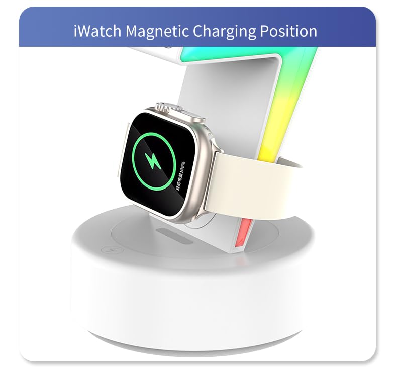 Magnetyczna ładowarka bezprzewodowa 3 w 1 uchwyt na stację ładującą dla IPhone Airpods do IWatch, szybkie ładowanie bazy do inteligentnego zegarka telefonu, światła RGB (czarny)