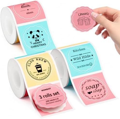 NIIMBOT Juego de 3 rollos de etiquetas para impresora adhesiva B1...