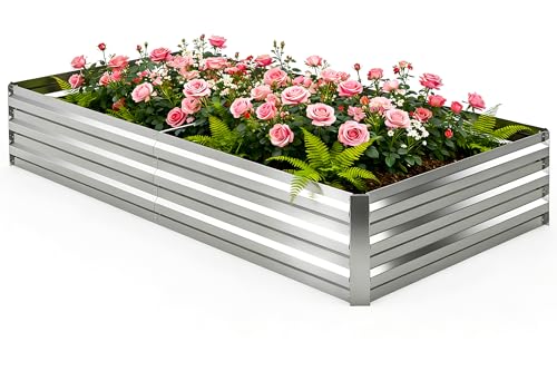 Image of 6x3x1FT Galvanized Raised Garden Bed, Metal Planter, Silver,1 Pack | Thick Galvanized Steel, Easy Assembly,Outdoor Patio,Open Bottom,Smooth Surface,Planter Kit for Vegetables, Herbs, Flowers