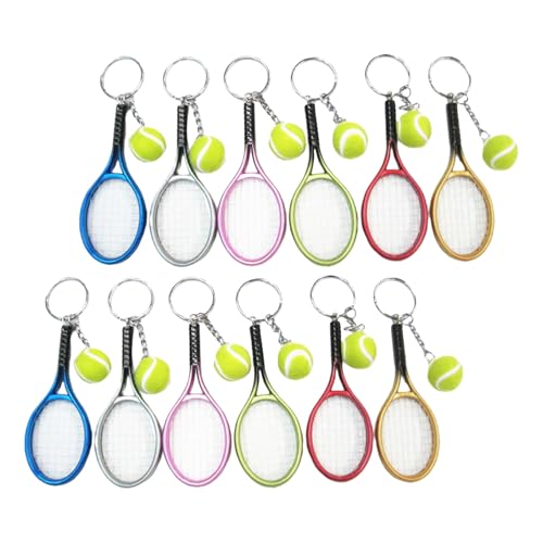 Hohopeti Llaveros Deportivos de Tenis 12 Piezas Mini Raqueta Colorido, Colgantes para Bolso y Mochila, Accesorios Ligeros y Resistentes para Obsequio Deportivo