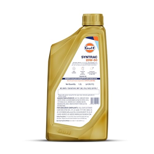 Image of Gulf SYNTRAC 20W-50 4T API SP, JASO MA2 | Ester Technology | 2 Wheeler Bike Advanced 100% Full-Synthetic Engine Oil [1.2 L] - Pack of 1