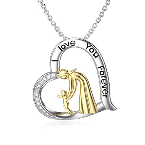 Collier en argent sterling pour maman avec pendentif cœur gravé