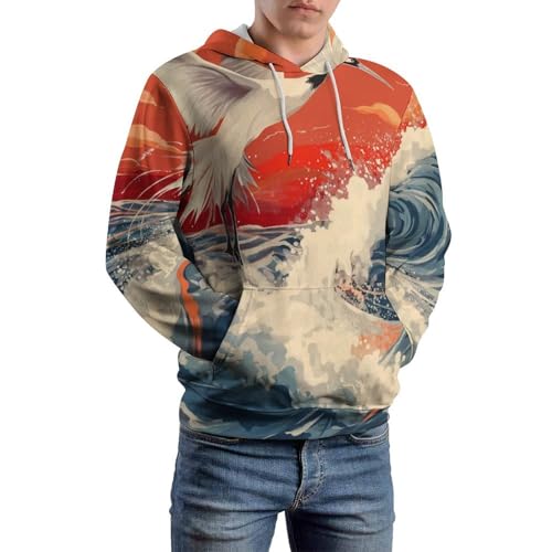 Pullover manches longues oiseau blanc et vagues au design artistique unique - 6