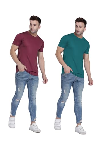 Image of TQH Men Dri Fit Polyester Half Sleeve Round Neck Multicolor t Shirts - Combo Set of 2