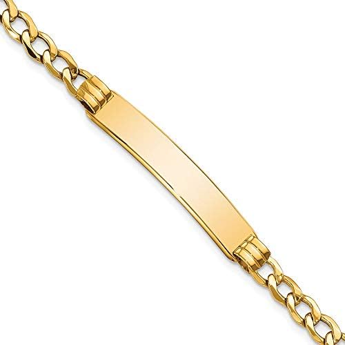 Engravable Personalized Custom 10K Yellow Gold Solid Curb Link ID Bracelet For Men or Women Length 7 inches Width 7.3 mm With Lobster Claw Clasp