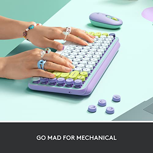 Image of Logitech POP Keys Mechanical Wireless Keyboard with Customisable Emoji Keys, Durable Compact Design, Bluetooth or USB Connectivity, Multi-Device, OS Compatible - Daydream