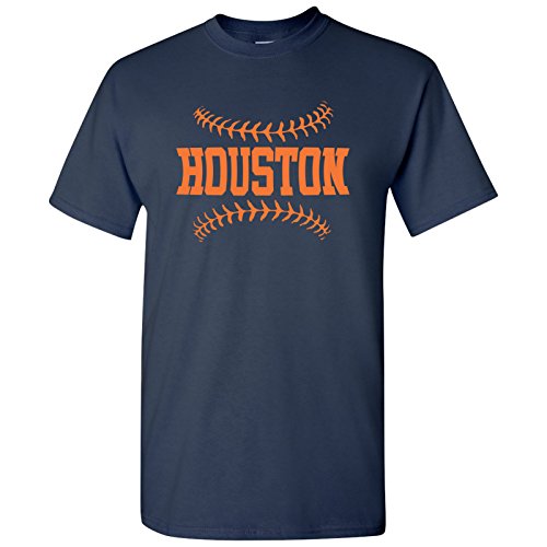 Houston Baseball Laces - Pitcher, Team Sport Graphic T-Shirt - Large - Navy