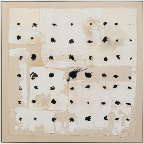 Kare Design Wandbild Creative Dots, Beige, Gerahmt, Quadratisch, Handarbeit, Unikat, Abstrakte Kunst, Wandbild, Modernes Design, Schlafzimmer, Baumwolle, Acryl, Holz 120x120 cm (H/B)