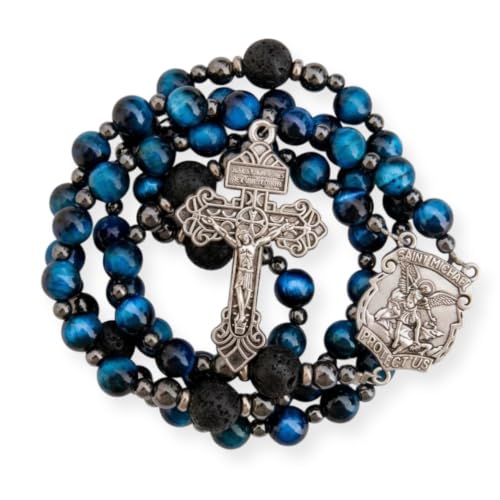 Chapelet catholique homme œil de tigre bleu résistant pour éviter les casses répétées