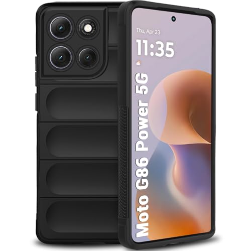 Image of TheGiftKart Liquid Silicon Back Cover Case for Motorola Moto G86 Power 5G | Shockproof Military Grade Protection | Micro-Fibre Cloth On Inner Side | Built-in Anti-Slip Grip Back Cover (TPU, Black)