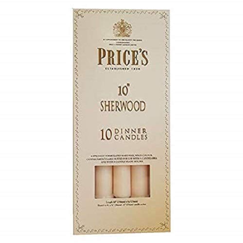 Price's - 10" Sherwood Dinner Candles - 10 Pack - Ivory - Solid Colour - Up to 9 Hour Burn Time - Smokeless - Unscented - Non-Drip - Multi-Purpose