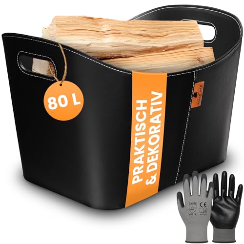 BLACK OAK DAKOTA XL 80L Holzkorb für Kaminholz - Kunstleder schwarz 45kg Traglast - 80 Liter 56x43x36cm - Kaminholzkorb Holzkorb Brennholzkorb Tasche Korb für Holz Transport & Aufbewahrung schwarz BLACK OAK DAKOTA XL 80L Holzkorb für Kaminholz - Kunstleder schwarz 45kg Traglast - 80 Liter 56x43x36cm - Kaminholzkorb Holzkorb Brennholzkorb Tasche Korb für Holz Transport & Aufbewahrung schwarz