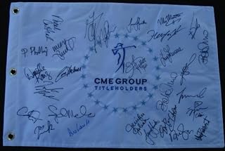Cme Titleholders Golf Flag Autographed By 27 Superstars (michelle Wie) W/ Proof! - Autographed Golf Pin Flags