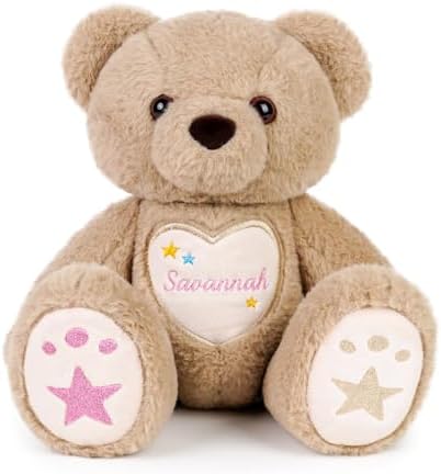 Custom Teddy Bear with Name Embroidery – Personalized Bear Plush Stuffed Animal for Toddler Kids 1-10, Stuffed Teddy Bear for Birthday Boys & Girls(Brown)