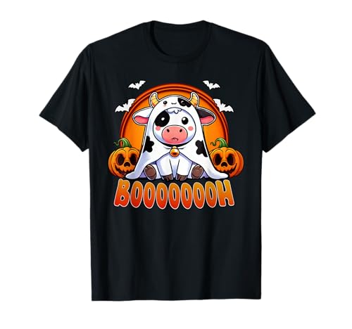 Mucca Fantasma Halloween Party Trucco O scherzetto Jack O Lantern Booh Maglietta