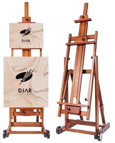 DJAR Extra Large Studio Painting Easel, Premium Beech Wood Movable & Tilting Flat, Adjustable Floor H-Frame Art Easel for Adults, Artists, Hold Canvas up to 78', Walnut