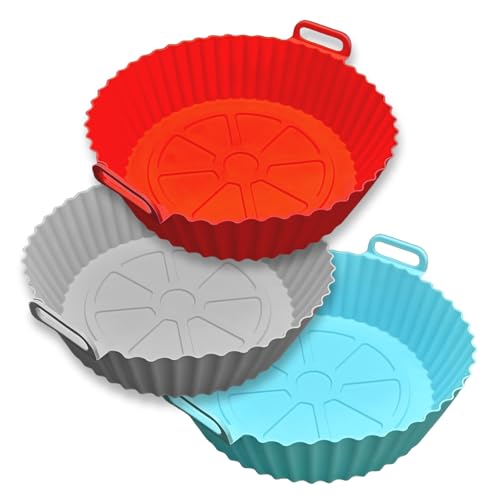 Echehi Teglia Silicone Friggitrice ad Aria da 3, Antiaderente con Manici, Tappetino da Forno Riutilizzabile Senza BPA per Friggitrice ad Aria, Forno, Microonde, Lavabile in Lavastoviglie. Rotondo