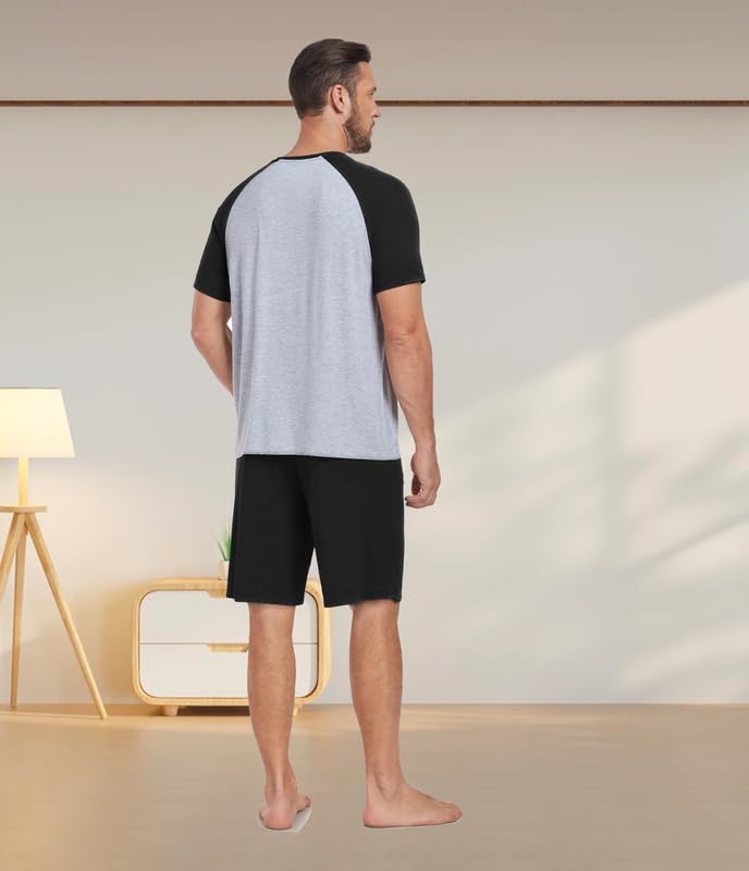 Image of CF Mens Bamboo Pajama Sets Shorts Summer 2 Piece Sleepwear Shorts Lightweight Mens Pajamas Rayon Cool Pjs Set Loungewear