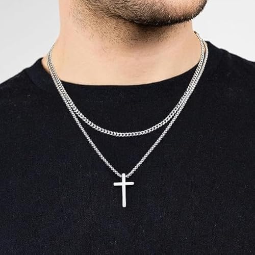 Image of Cross Necklace for Men Anti Silver Cross Pendant with Neck Chain | Christian Holy Cross Necklace Pendant for Boys
