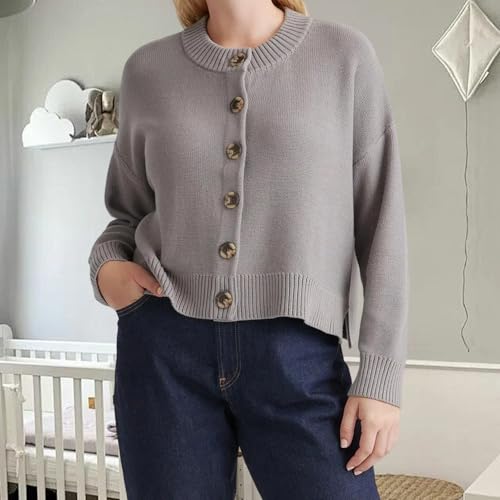 Womens Cropped Cardigan Sweaters Lightweight Crew Neck Long Sleeve Button Up Knit Outwear Outfits Fall Fashion 20252