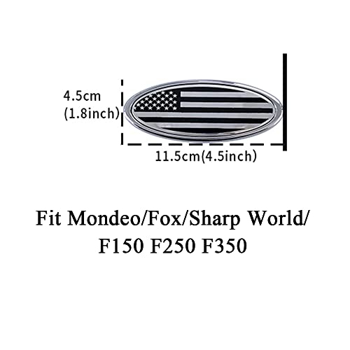 Image of SANRILY 4.5 Inch Silver Oval American Flag Emblem for Ford Fiesta Focus EcoSport 4.5 inch x 1.8 inch Decal Badge Nameplate for Ford Car Emblem Replacement Cover