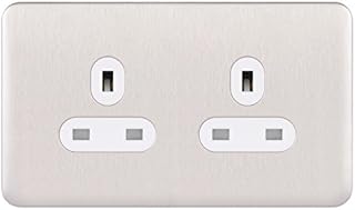 Schneider Electric Lisse Screwless Deco - Switched Double Power Socket, 13A, GGBL3020BSSS, Stainless Steel with Black Insert