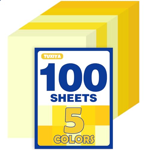 100 Sheets 8.5 x 11 Colored Cardstock 5 Assorted Yellow Shades of 180GSM/65LB Construction Paper Yellow Cardstock Printer Paper for Printing Card Making DIY Crafts Party Decorations