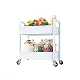 2-Tier Rolling Utility Cart with Handle,Mobile Metal Mesh Trolley with Wire Basket Shelving,Organize